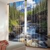2Pcs Landscape Curtain River Float Between Rocks In Forest Northern Recreation Camping Rafting Woods For Bedroom Living Room And