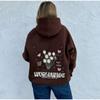 Kvinner Tykk Langermet Høst og Vinter O-Hals Hettegenser Vintage Blomsterprint Mote Løse Sweatshirts med Lomme