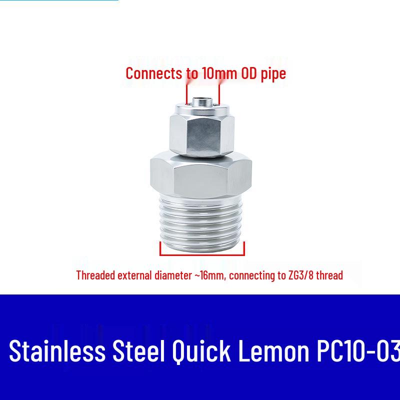304 Stainless Steel Pneumatic Quick Connect Fitting for Air Hose and PTFE Tube, PC8-02.