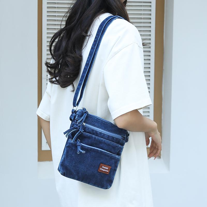 Vintage Denim Bag Women's Multi-Layer Crossbody Mobile Phone Bag Shoulder Bag