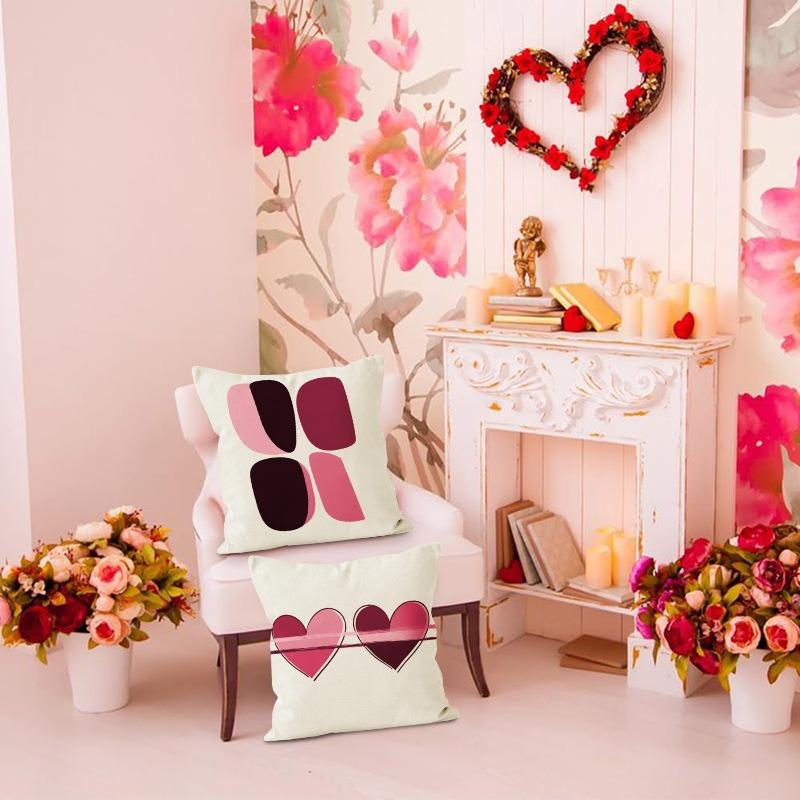 Valentine'S Day Pink Love Heart Home Decor Pillowcase Bedroom Living Room Sofa Decoration Polyester Cushion Cover With Zipper