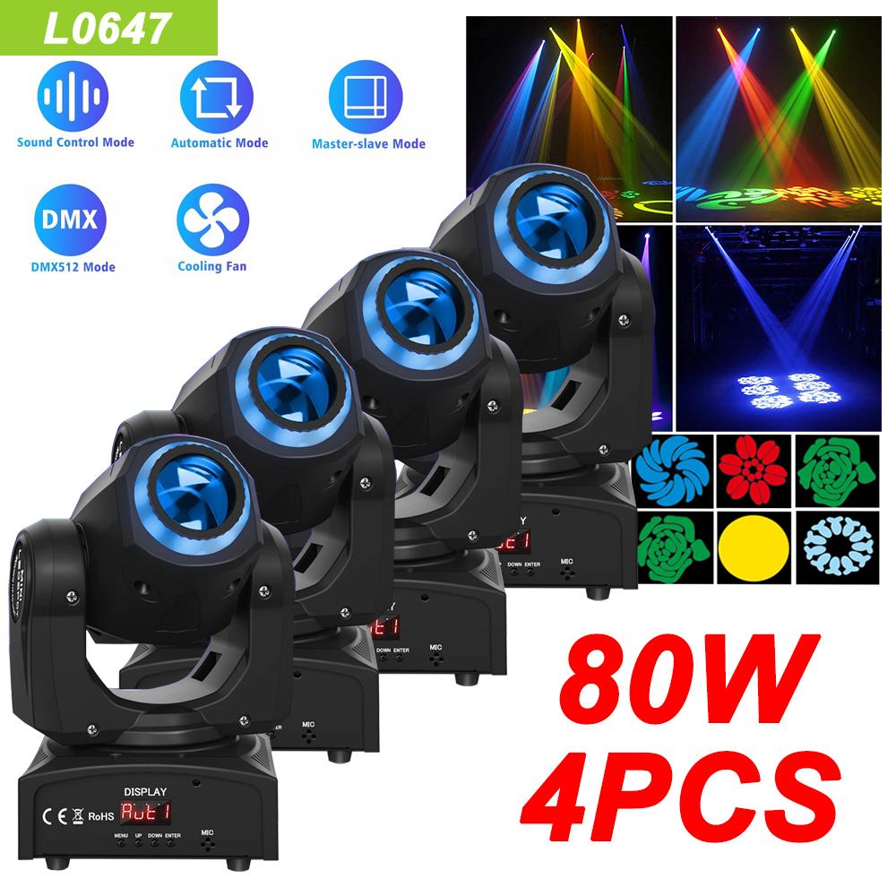 2025 New Lights 1/2/4 PCS Moving Head Beam Led Spotlights 80W Rotating Lamp Dj Disco KTV Stage Party Bar Light Pattern Spotlight