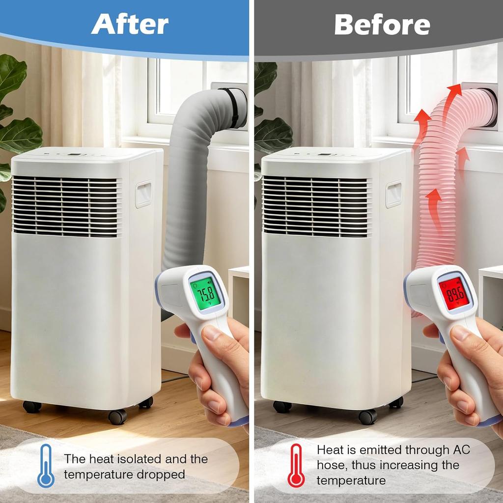 Upgraded Portable AC Hose Insulation Sleeve Air Conditioner Hose Cover Wrap Insulated Hoses Duct Vent Cover With 3 Adjustable Straps 150*53CM