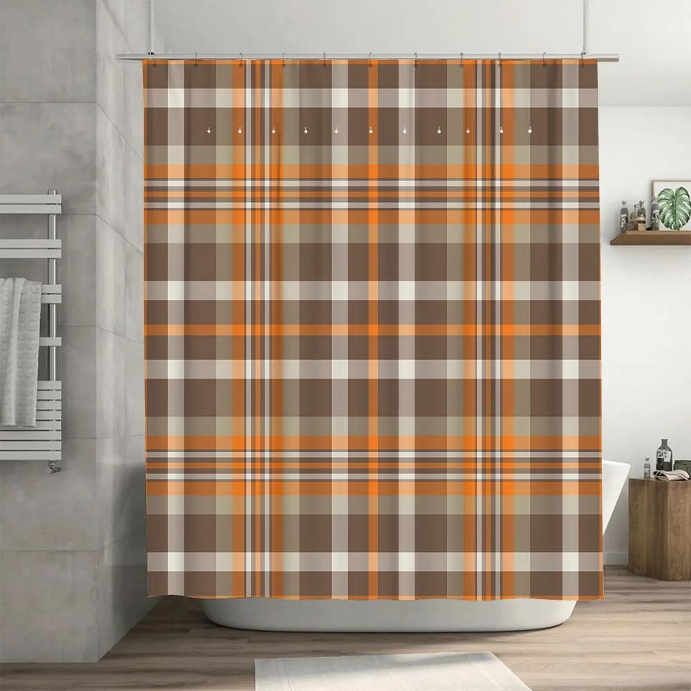 Stylish Plaid Shower Curtain Set For Bathroom Decor Waterproof Fabric With Hook Rings Available In Multiple Sizes!