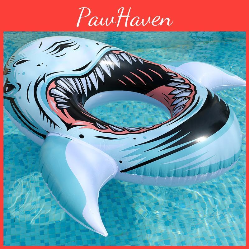 Realistic 3d Printed Shark Swim Ring Thick Pvc Inflatable Float Adult Water Buoy Lifesaver Whale Head Ride