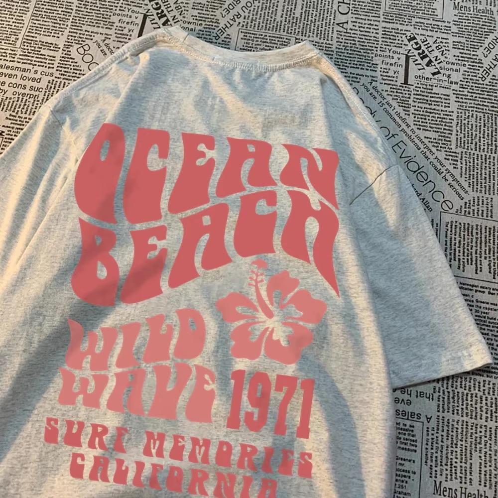 Ocean Beach Wild Wave 1971 Surf Memories California Men Tops Oversized Tee Clothing Summer Cotton Loose Tshirts Casual T Shirt
