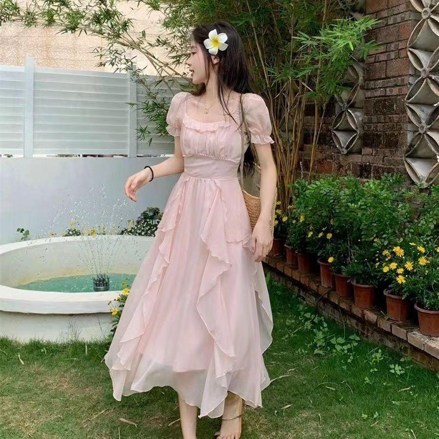 2026 Elegant Japanese Women s Summer Fashion: French Style Slimming Fairy Dress in Apricot Extra Large розовый