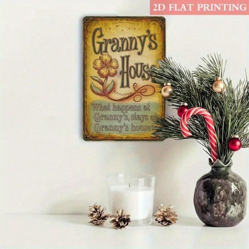 Vintage Cute Granny House Metal Wall Sign Rustic Floral Farmhouse Porch Garden Decor 8x12 Inch Iron Art