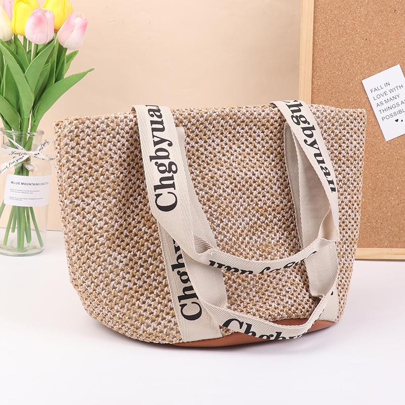 

Популярна плетена сумка з трави Плетена пляжна сумка ручної роботи в сільському стилі в стилі ретро Портативна повсякденна сумка великої місткості хакі