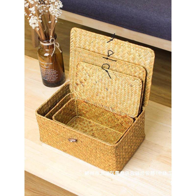 Japanese Style Bamboo Woven Storage Box with Lid - Haili Rattan Souvenir Basket