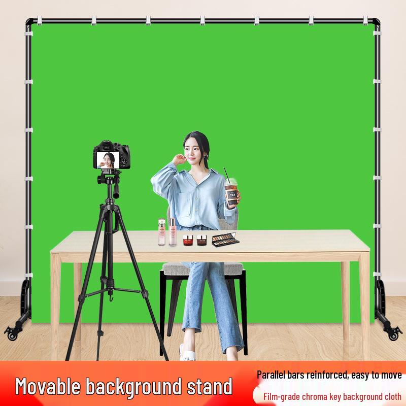 Movable Livestream Stand with Green Screen Roller Background for Keying