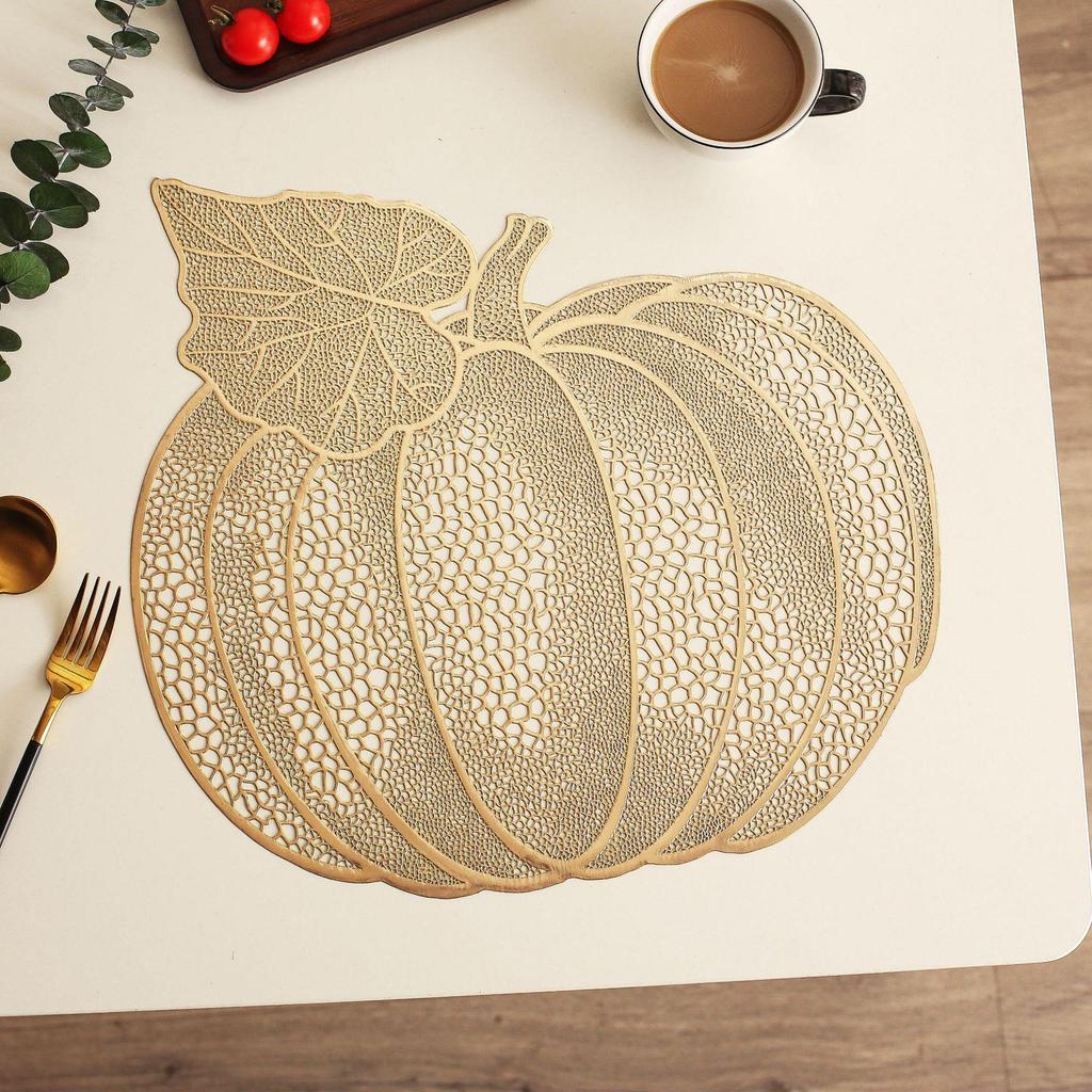 Nordic Style Hollow PVC Pumpkin Placemat - Waterproof, Oilproof, Heat-Resistant Decorative Mat