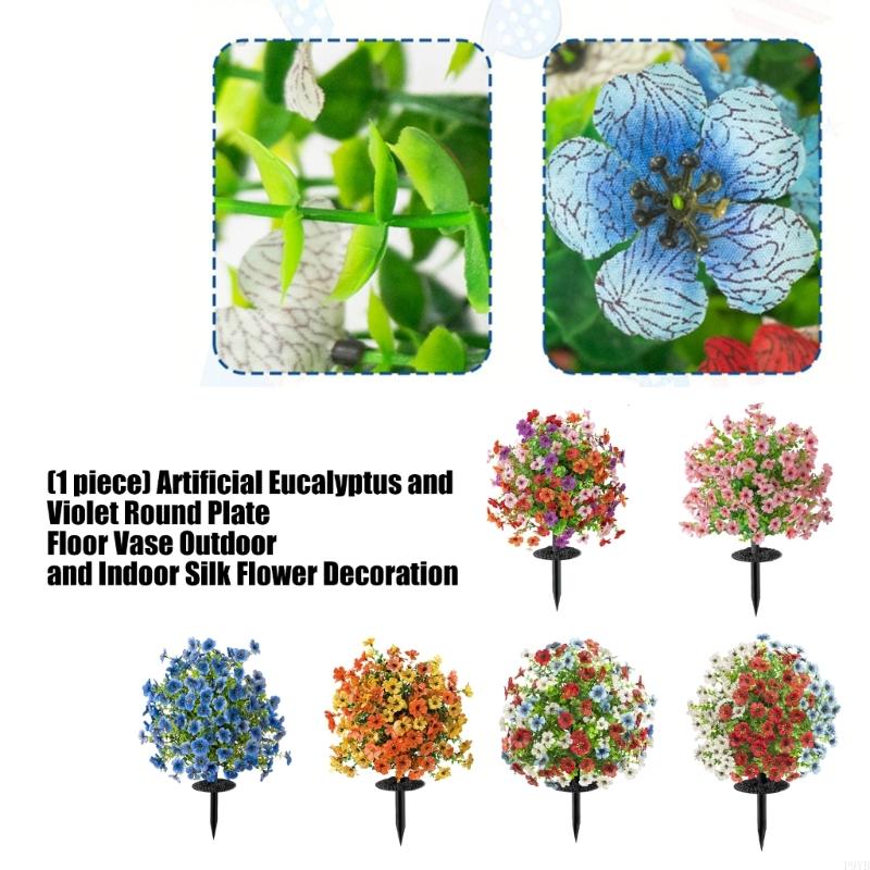 Realistic Artificial Eucalyptuses Violets Round Base Floor Floral Arrangement For Indoor Outdoors Homes Garden Decors