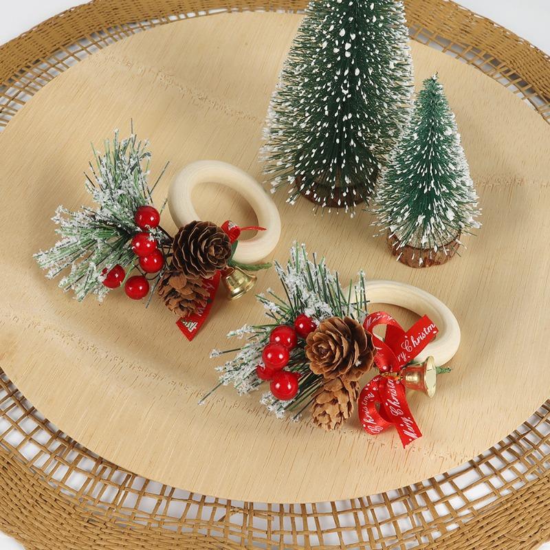 1 pièce Fait à la main Créatif Tissé Set Rond de Serviette - Collection de Noël Transfrontalière avec Design Couronne Aiguille de Pin Baie Rouge