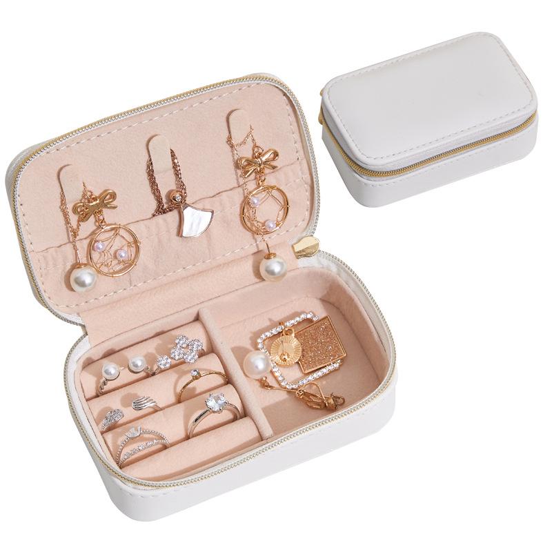 Compact Leather Travel Jewelry Organizer - Portable Mini Storage Box