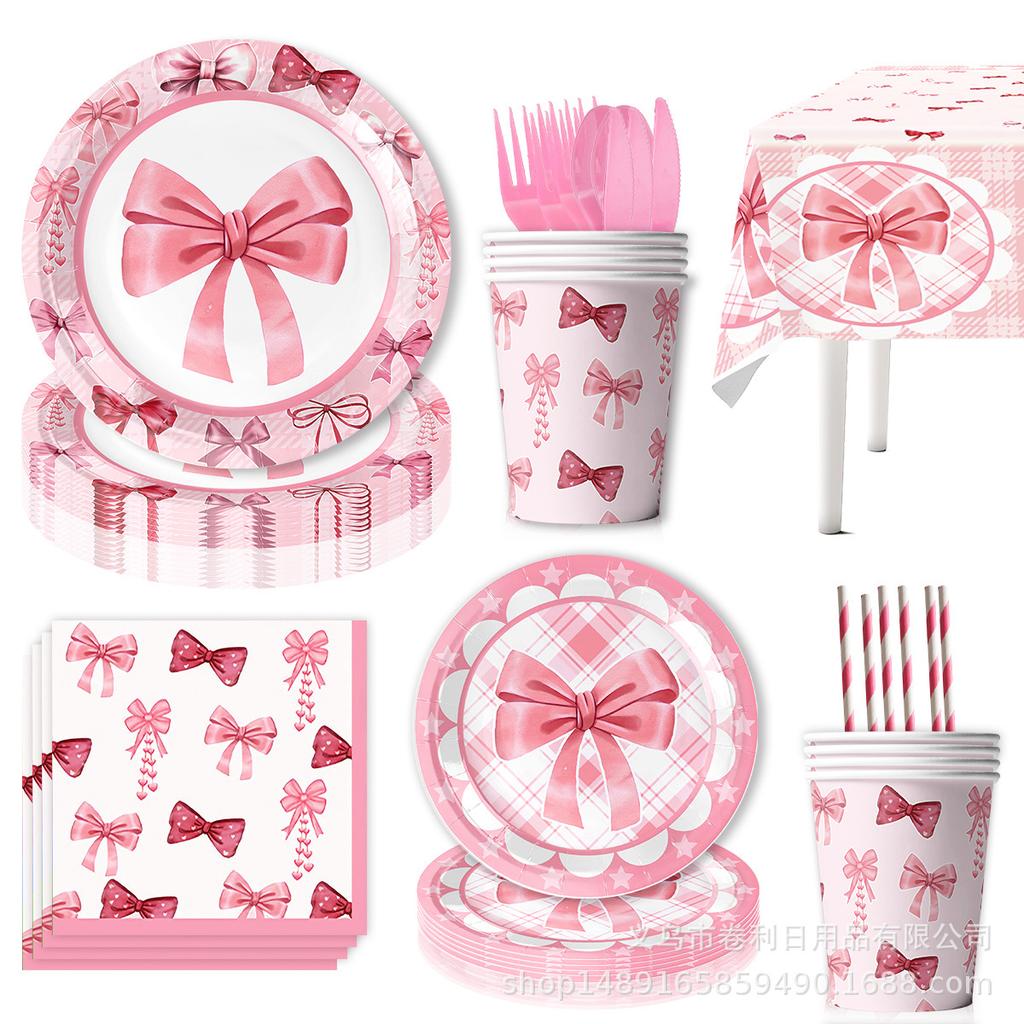 Bows, Birthday Decorations, Party Supplies, Theme Arrangement, Disposable Banners, Flags, Dinner Plates, Paper Cups, Paper Towels