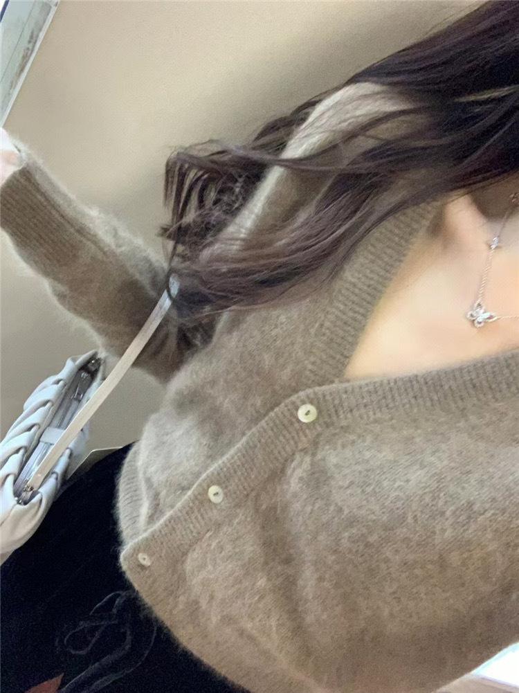 Spring-Summer Women's V-Neck Wool Cardigan: Casual Japanese Korean Style, Regular Sleeve, Loose Knit Jacket.