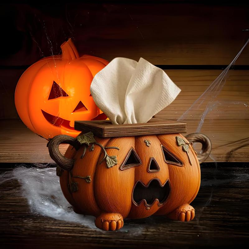 Halloween Pumpkin Tissue Box Holder, Spooky Halloween Tissue Box Cover Decor With Eyes, Pumpkin Sign Toilet Paper Holder