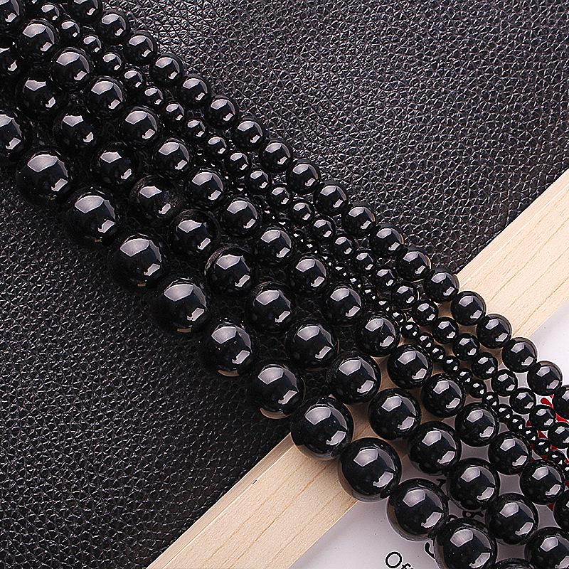 Grade A Black Agate Round Beads for DIY Jewelry, Handmade Semi-finished Loose Beads for Bracelets and Necklaces