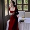 Red long-sleeved dress, female engagement dress, bridal toast dress, usually can wear red skirt, long dress
