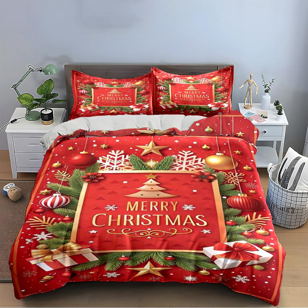 Christmas Themed Patchwork Bedding Set Bedding set (1 duvet cover, 2 pillowcases, duvet not included)