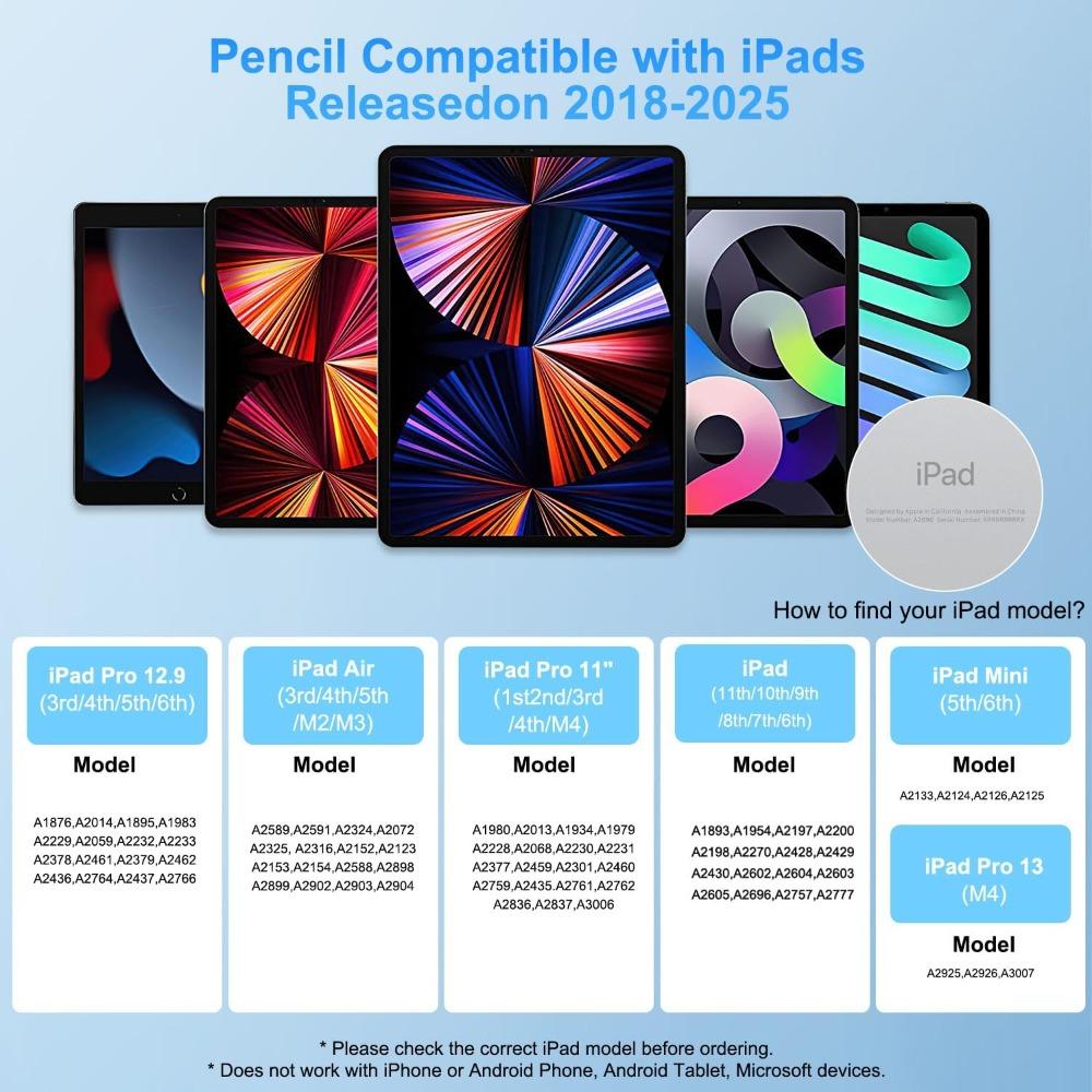 Stylus Pen For iPad Pencil 11th A16 Generation, Apple Pencil Palm Rejection & Tilt Sensitivity, Compatible 2018-2025 iPad6-10th