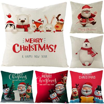 Christmas Polyester Pillowcase Cartoon Print Sofa Pillowcase Bedside Office Cushion Pillowcase
