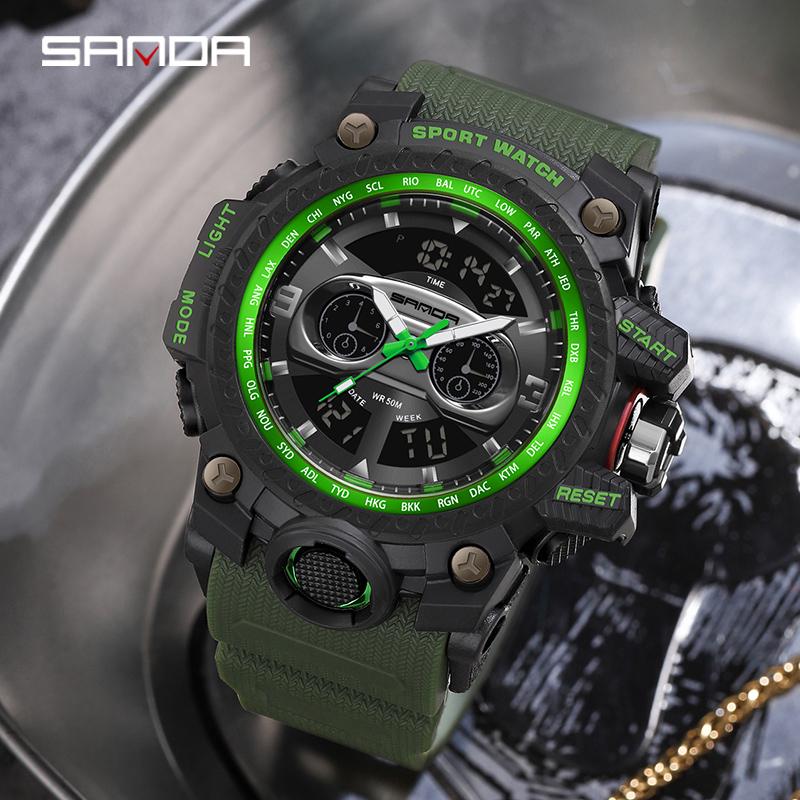 SANDA G Style New Men's Watches 50M Waterproof Sports Military Quartz Watch For Male LED Digital Electron Wristwatch Clock
