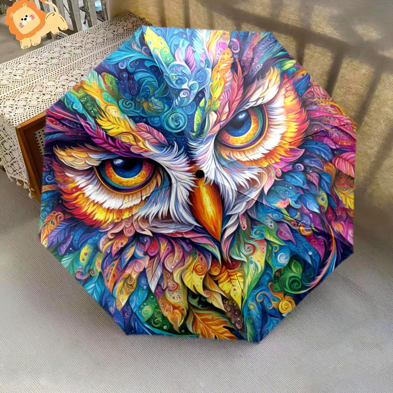 1 PC Automatic Folding Umbrella - Colorful Owl Pattern, Portable & Foldable Design with 8 Ribs, Christmas Birthday Gifts