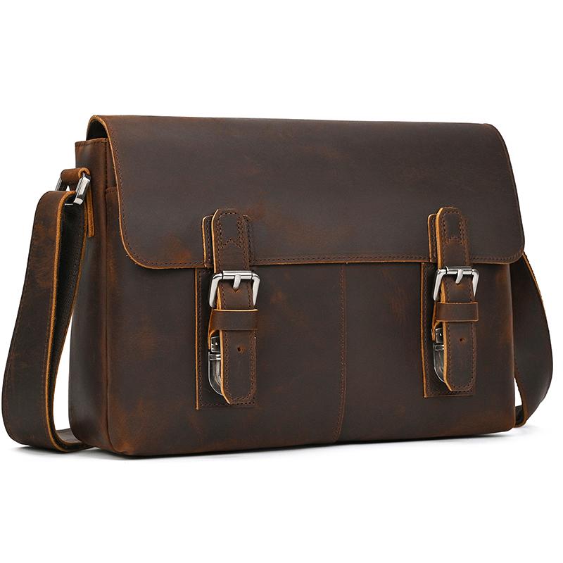 Vintage Crazy Horse Leather Men's Briefcases Laptop Bag Office Bags for Men Cover Messenger Bags Men's Leather Bag Computer Bags