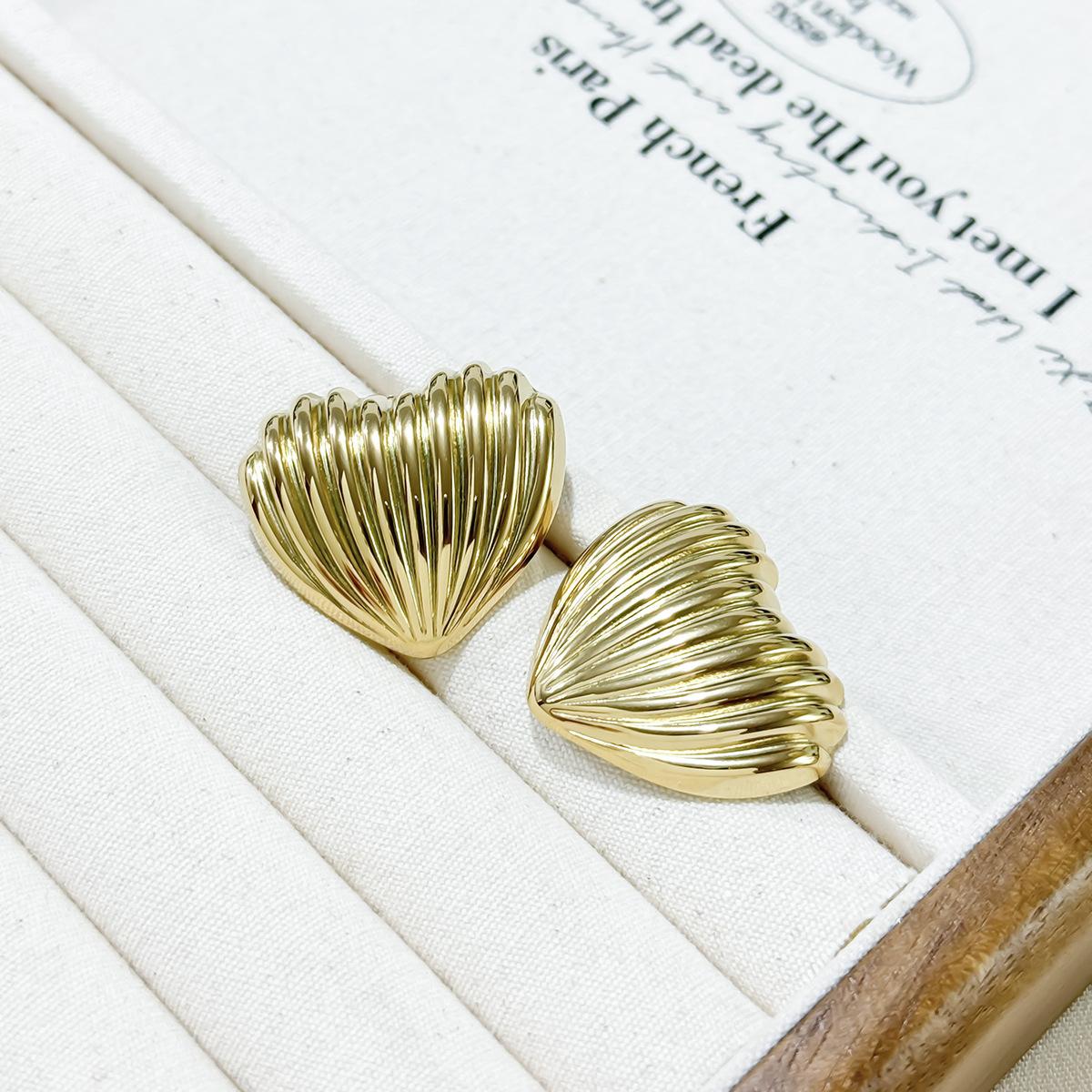 

Овальные серьги из нержавеющей стали, персонализированные трендовые геометрические серьги с текстурой персикового сердца из 18-каратного золота, серьги-гвоздики