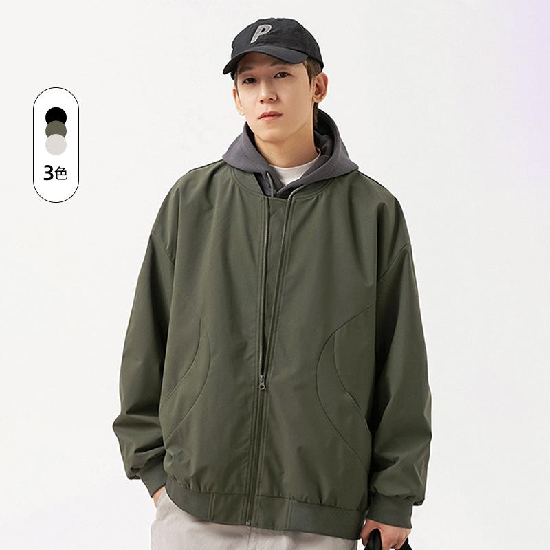 New American Vintage Jacket for Spring and Autumn, Loose Collar, Loose Solid Color Baseball Uniform, Casual and Versatile Men's Jacket