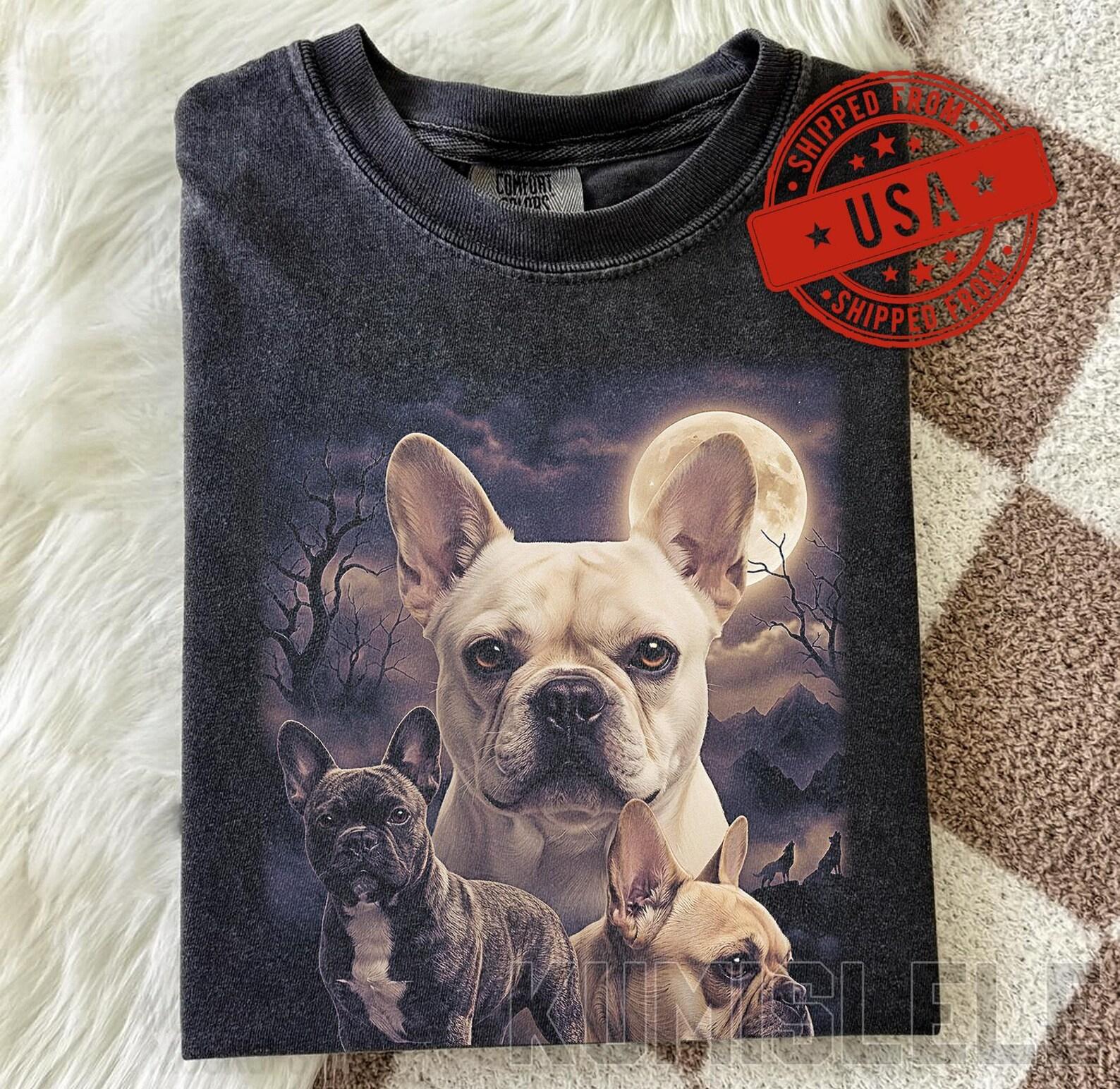 French Bulldog Vintage 90s Graphic Shirt, Three Frenchie Moon T-Shirt, Retro Frenchie Mom Gift, Comfort Colors Dog Lover Tee, Frenchie Art 2XL