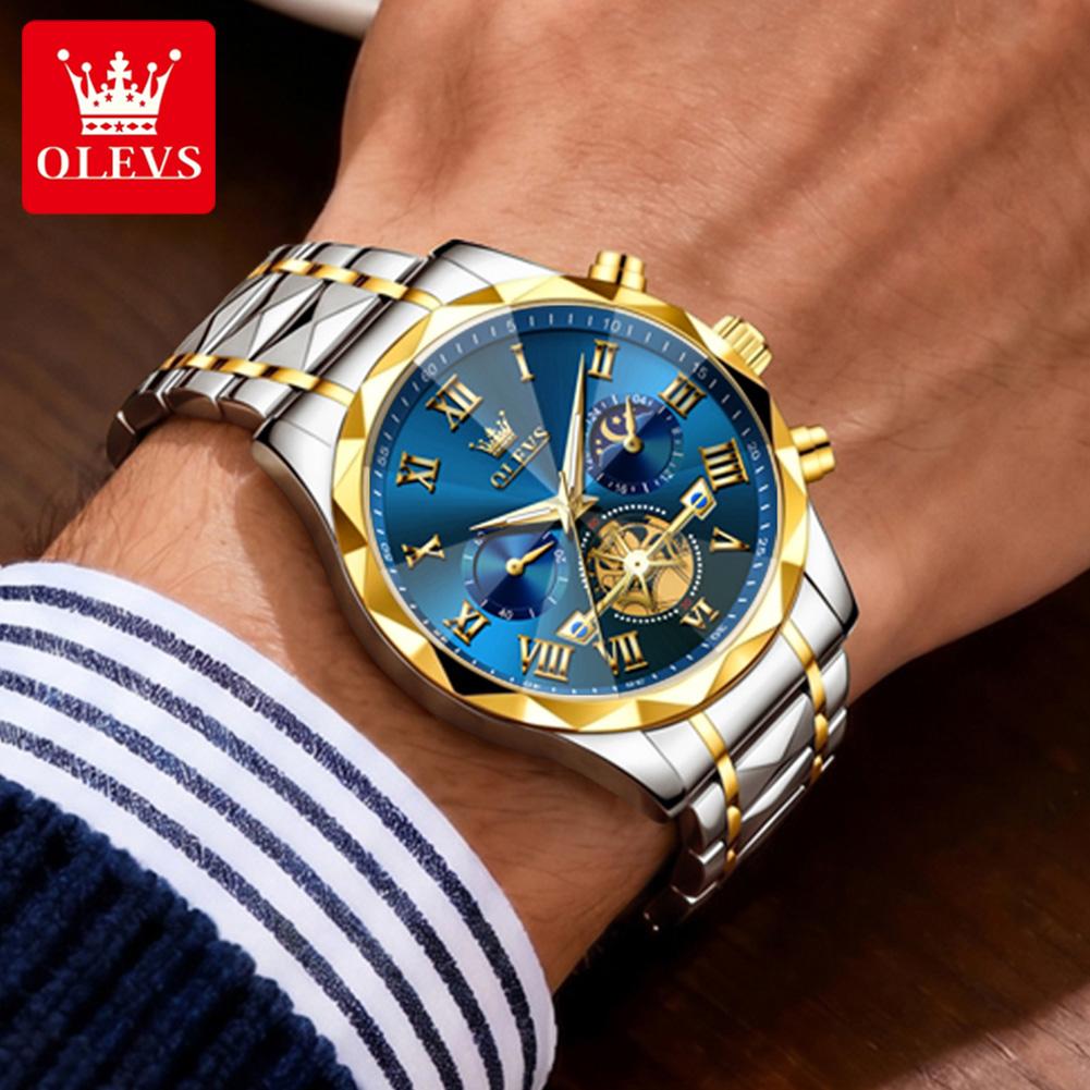 OLEVS 2709 Watch Man Business Original Moon Phase Diving Quartz Wristwatch Waterproof Super Luminous Watches For Man Reloj