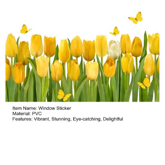Adesivo per Finestra Fiore di Tulipano, Decalcomanie Floreali Primaverili con Farfalle per Festa di Primavera Casa Scuola Ufficio Negozio Decorazione Vetro