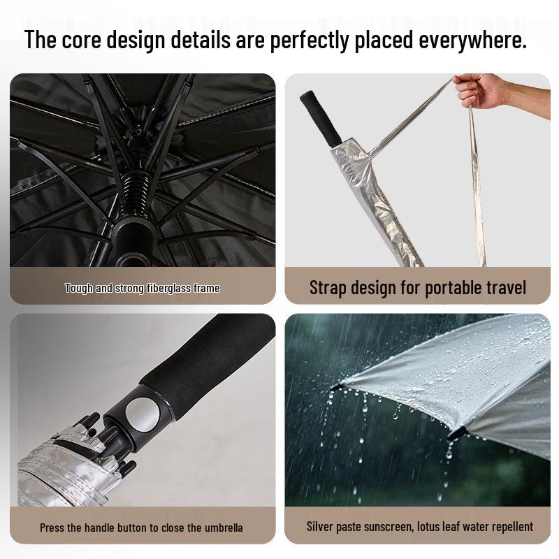 34-Inch Silver-Coated Automatic Umbrella, Storm-Resistant, Thickened & Reinforced, Large, Custom Logo Print, Advertising & Gift Use