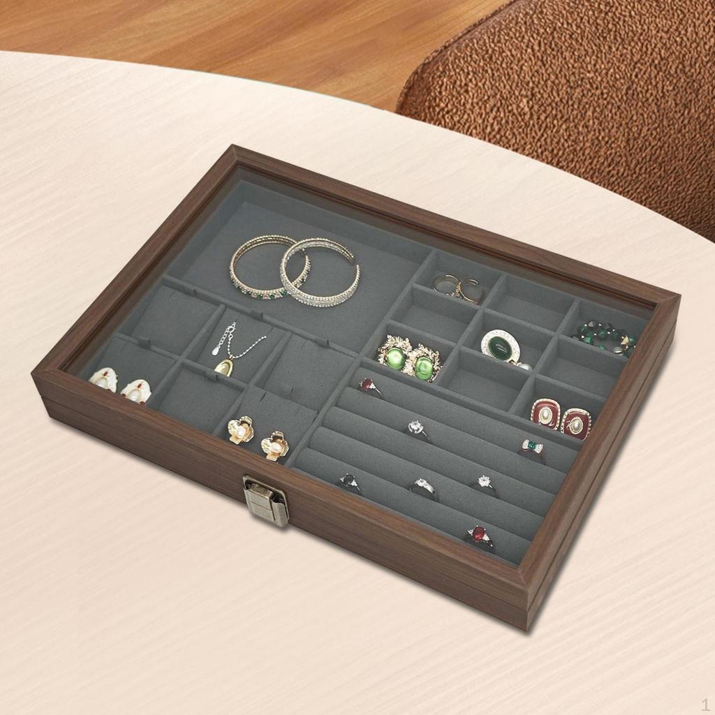 Jewelry Box Display Large Capacity with Dividers Flip Clear Open Lid Organizer Storage