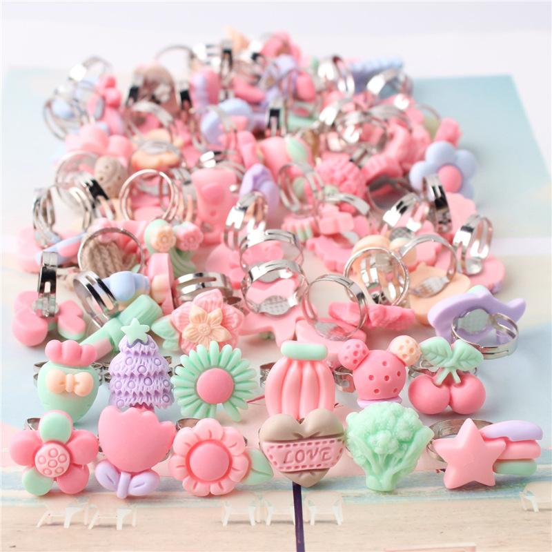 10Pcs Girl Adjustable  Alloy Cartoon Resin Children s Ring Sweet Flower Finger Ring