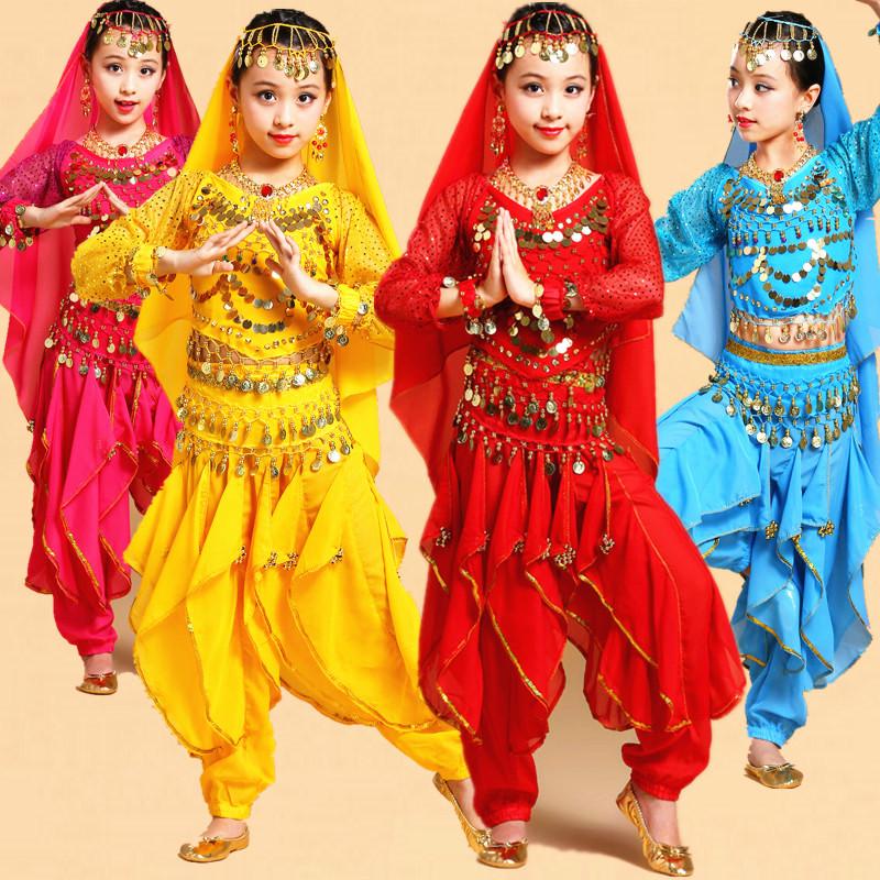 Costume da Danza Indiana per Bambini: Costume per Esibizione di Danza del Ventre e Minoranze dello Xinjiang per Bambina