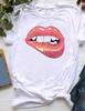 LOVE Red Lips Pink Heart Print T Shirt Women Romantic Slogan Graphic Short Sleeve Valentine Casual Summer Tee