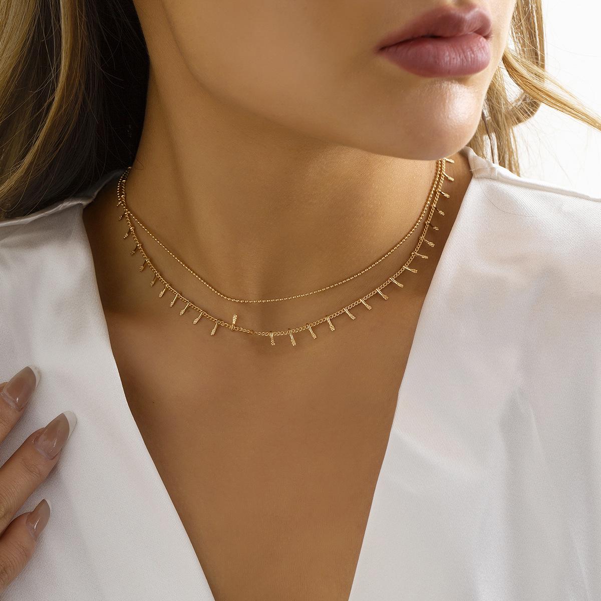 

Аксессуары, простое металлическое ожерелье с бахромой в два ряда для женщин, универсальное геометрическое ожерелье-чокер из цепочки с круглыми бусинами для ключицы