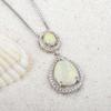 Silver Plated Lab Created White Opal Teardrop Necklace Design Sweater Chain Ocean Pendant Trendy Gift
