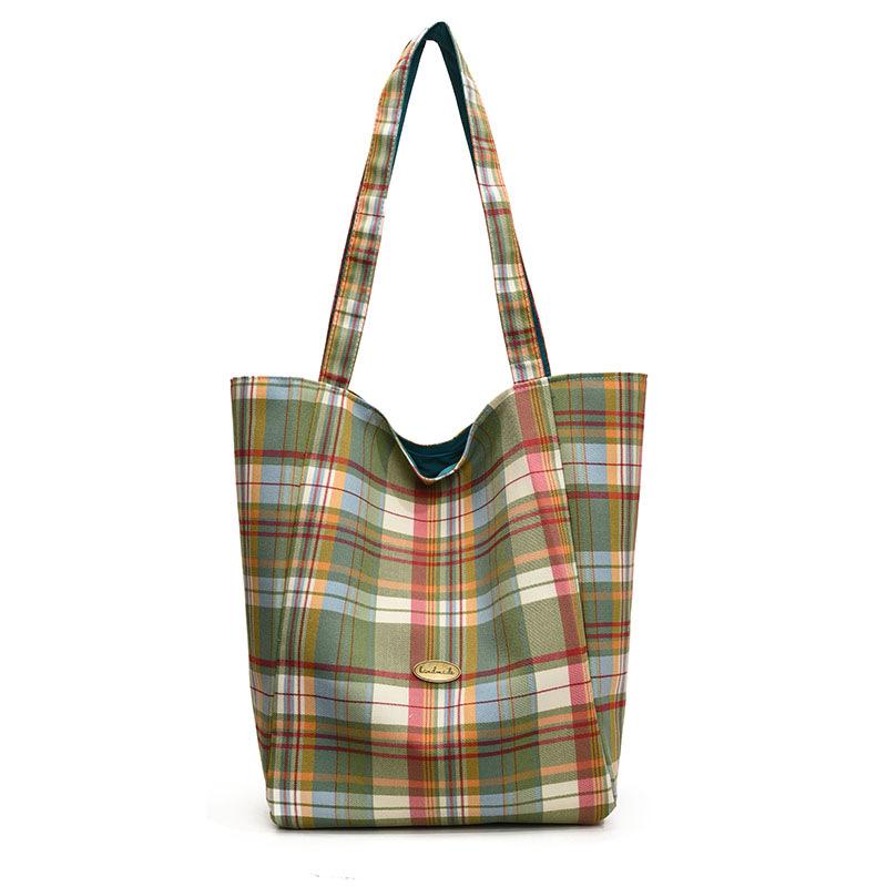 

Student class commuter bag large capacity tote bag college style shoulder bag literary plaid hand bag