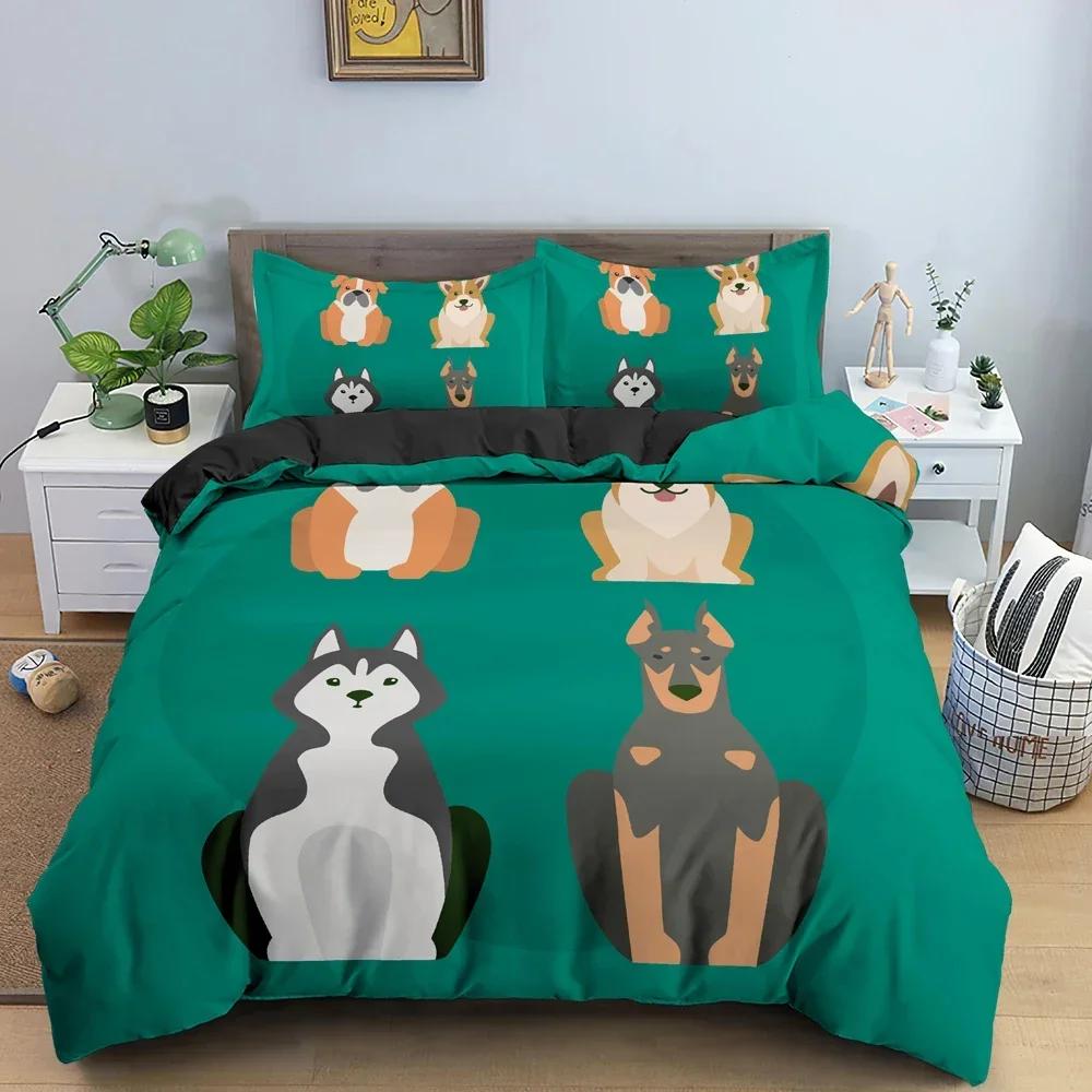 Cartoon Animals 3D Dogs Pattern Comfortable Duvet Quilt Cover Pillowcase Bedding Set Children Bedroom Decoration Home Textile