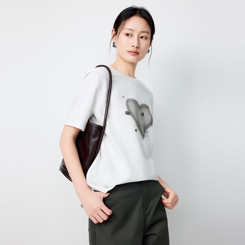 Elva' Island Women's Heart Print Casual Short Sleeve T-Shirt