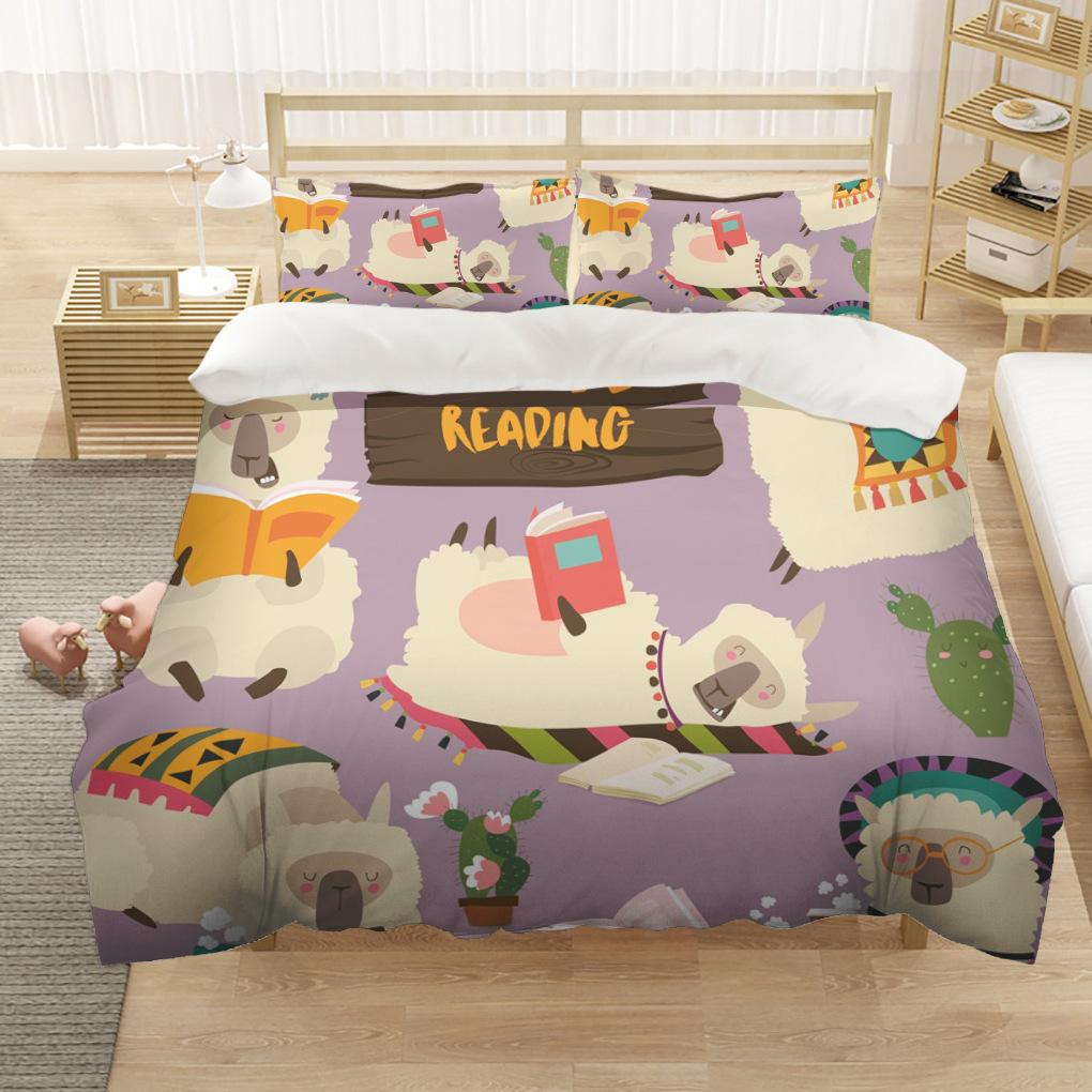 Cartoon Alpaca Duvet Cover King Queen Size Lovely Pet Animal Bedding Set For Kids Fashion Wildlife 2/3pcs Polyester Quilt Cover