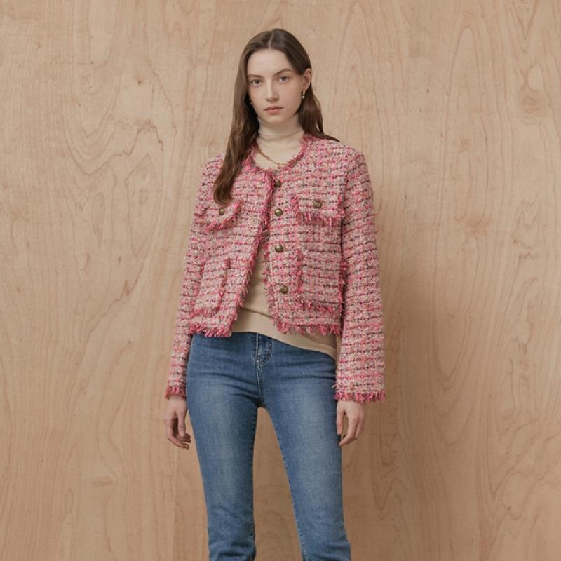 MAXZA Color Mix Fringe Out Pocket Crop Tweed Jacket Zc11qj008on