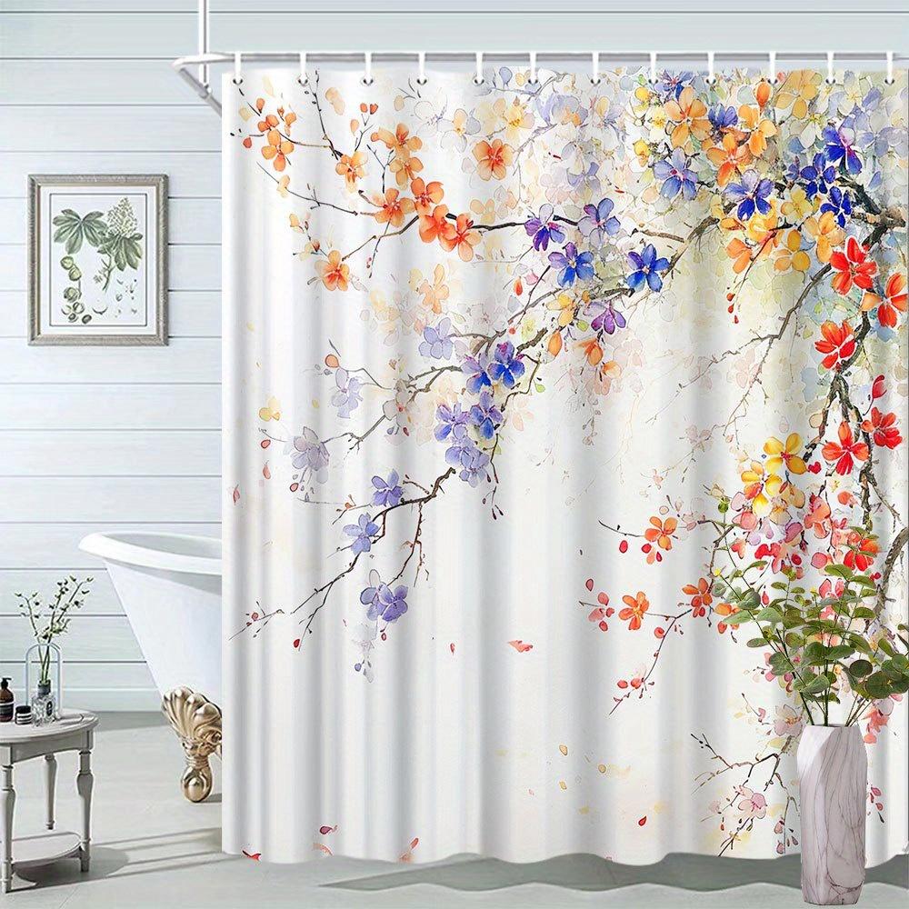 

Floral Watercolor Shower Curtain - Hanging Bathtub Partition, Adds Natural Harmony, Polyester Bathroom Decor, 12 Hooks W60H190(CM)-1 Pcs