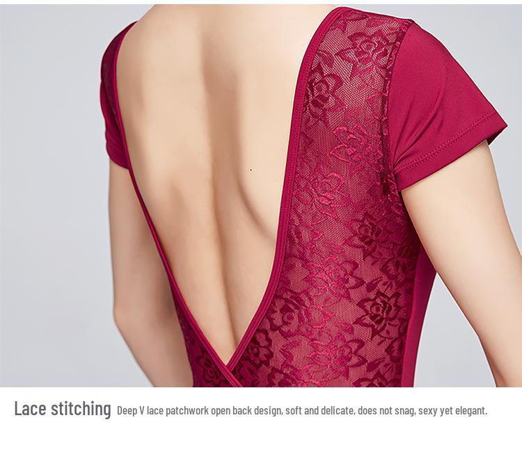 Women's Lace Backless Ballet & Yoga Leotard - Adult Dancewear & Body Shaping Practice Outfit