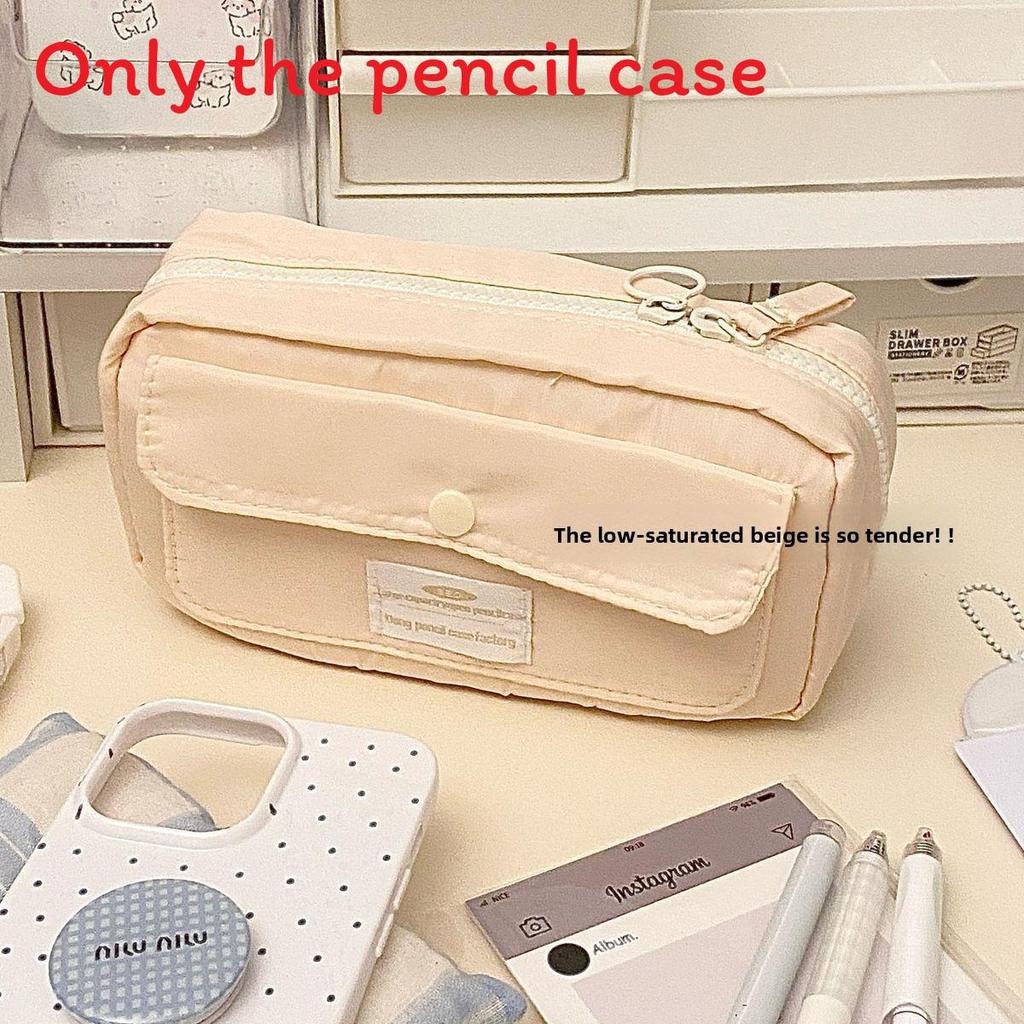 

Korean Style Large Capacity Multi Layer Canvas Pen Bag For Students Organizer With Dividers For Girls Ivory